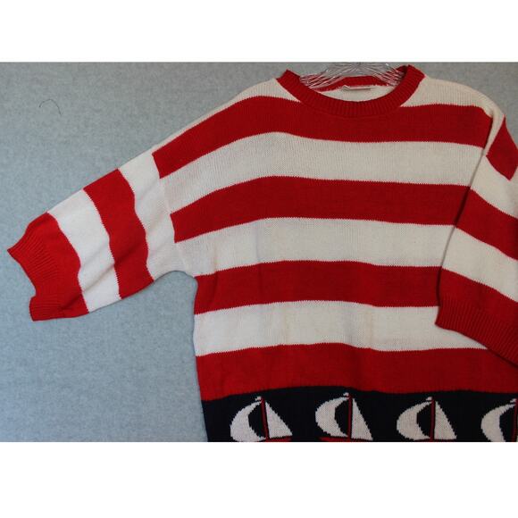 Vintage Indian‎ Harbour Sweater Made in USA 3/4 Sleeve Red  Sailboat Size Large - Picture 4 of 9